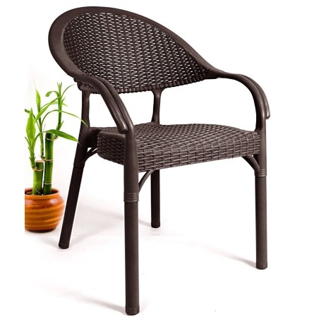 Sillón TORREMOLINOS, apilable, patas metálicas, polipropileno marrón chocolate