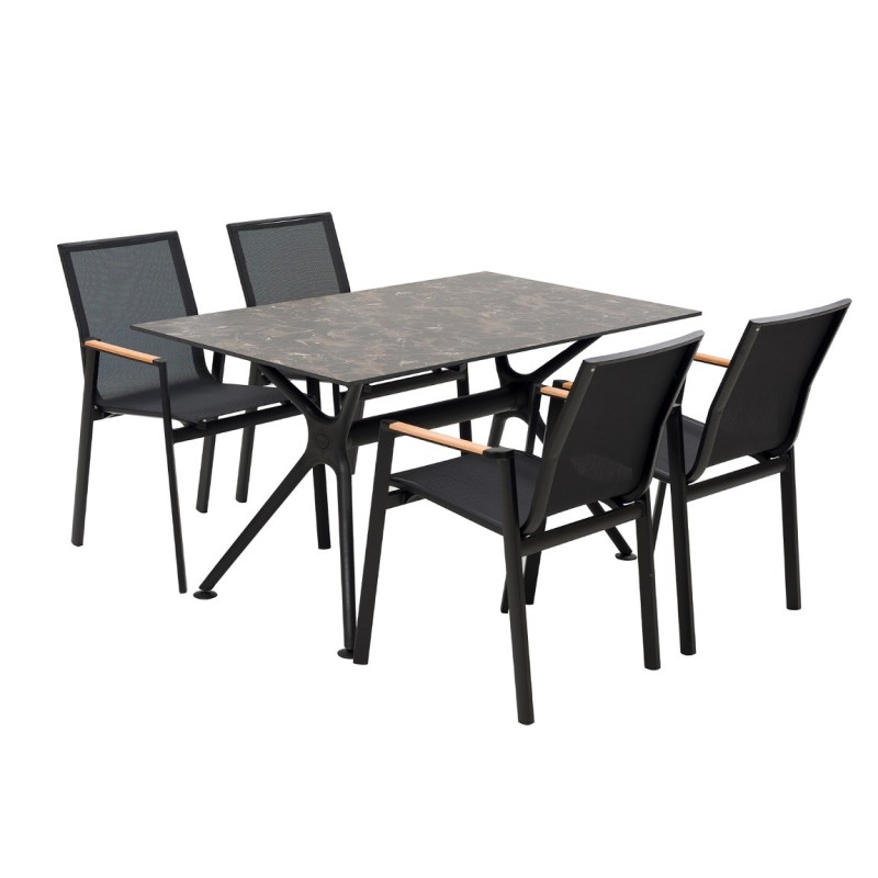 Sillón ROSAURO, apilable, aluminio, textilene negro-0