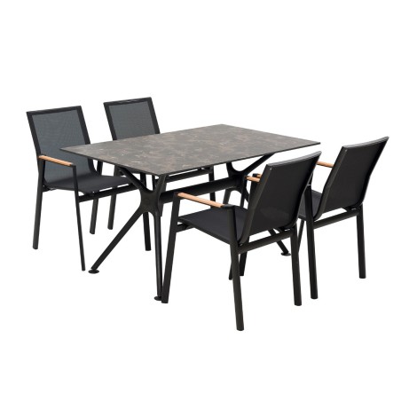 Sillón ROSAURO, apilable, aluminio, textilene negro-0