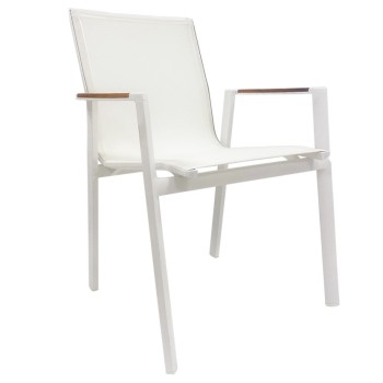 Sillón ROSAURO, apilable, aluminio, textilene blanco