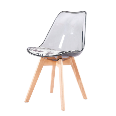 Silla TORRE 4P, madera, transparente, cojín estampado moderno