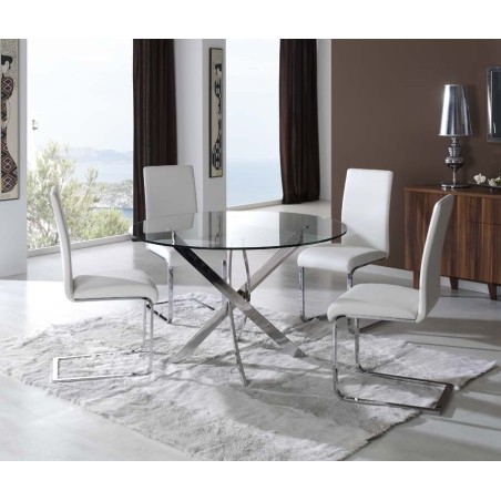 Mesa CHANTAL 100, cromada, cristal, 100 cms diámetro-1