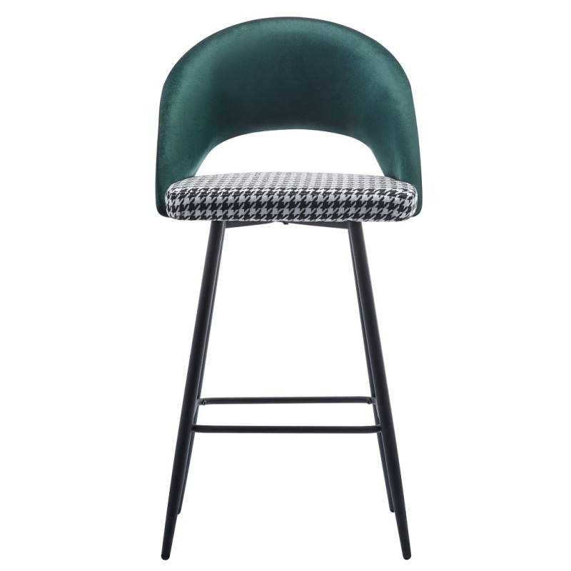 Taburete CLEO, metal, tapizado verde con pata de gallo-1