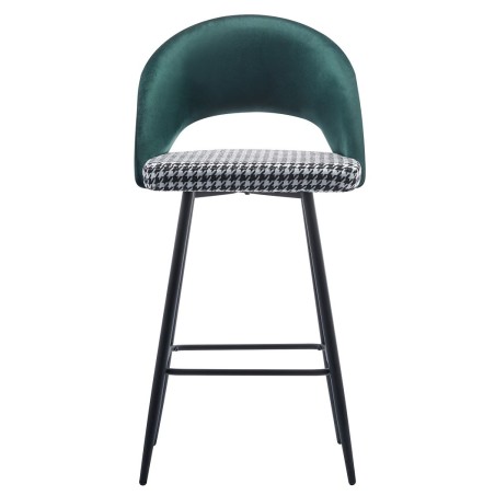 Taburete CLEO, metal, tapizado verde con pata de gallo-1