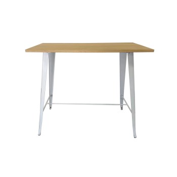 Mesa alta TOL, acero, blanca, madera, 120 x 60 cms
