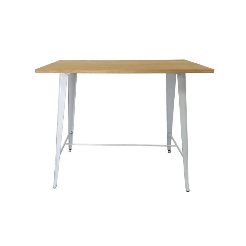 Mesa alta TOL, acero, blanca, madera, 120 x 60 cms
