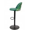 Taburete FLOWER, regulable, metal negro, tapizado velvet verde con trasera floral a juego