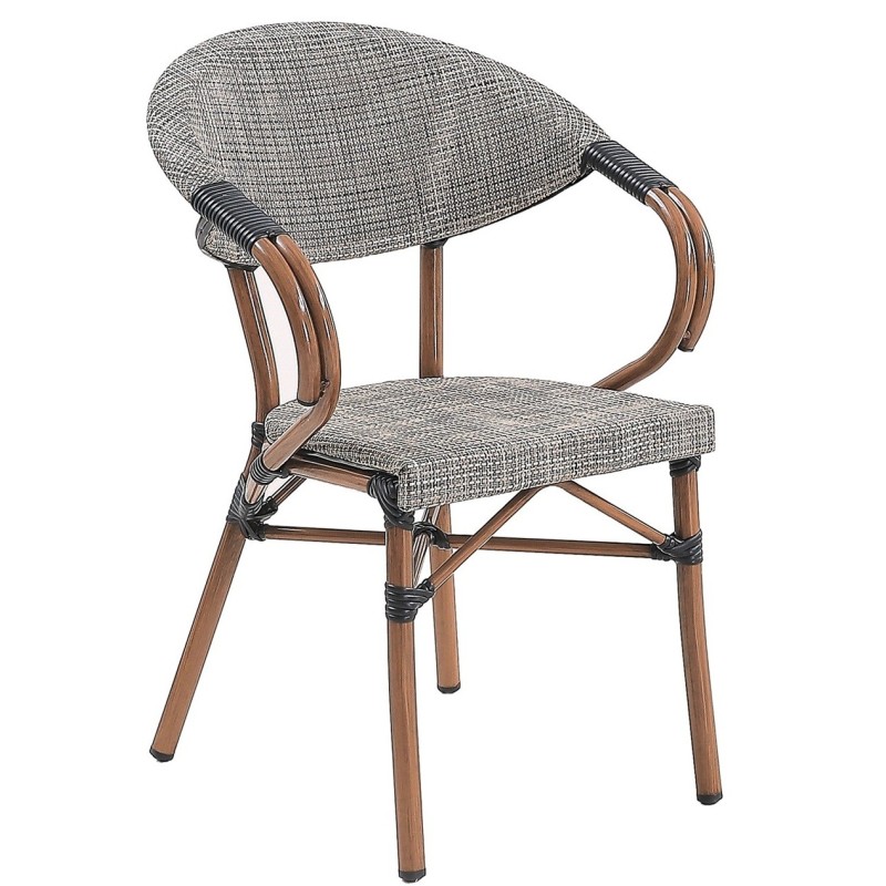 Sillón NERJA, apilable, aluminio, teslin gris bronce