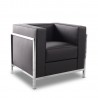 LOBBY armchair, stainless steel, black synthetic leather