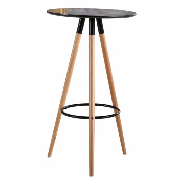 Mesa alta OTILIA NEW, madera, tapa negra de 60 cms de diámetro