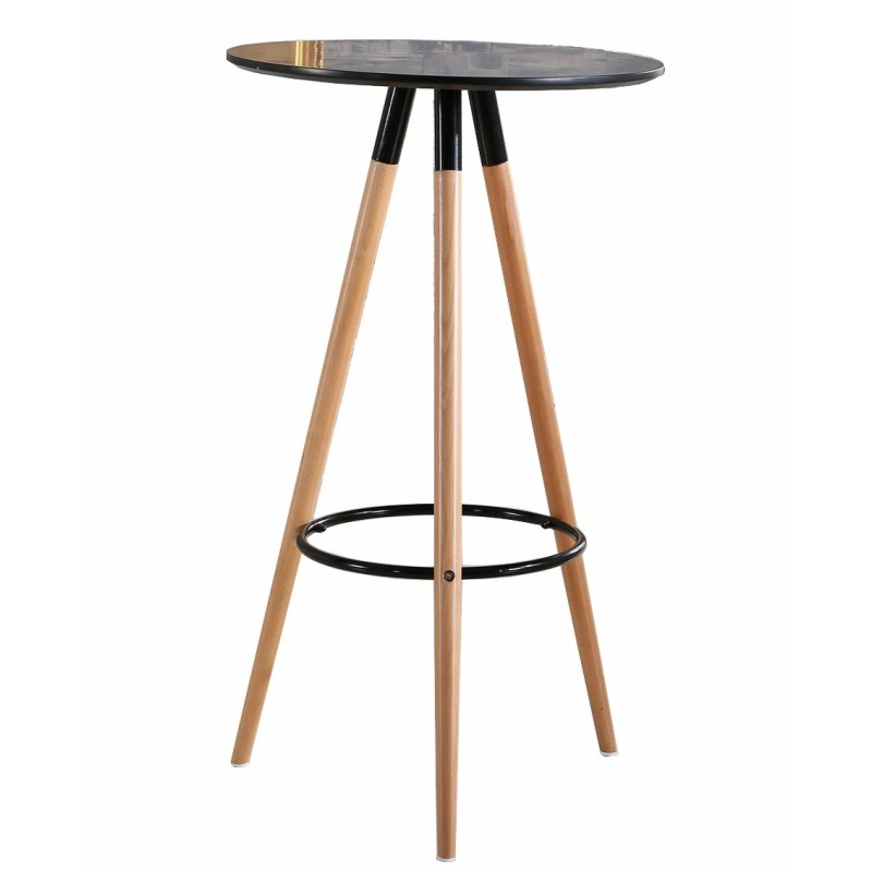 Mesa alta OTILIA NEW, madera, tapa negra de 60 cms de diámetro