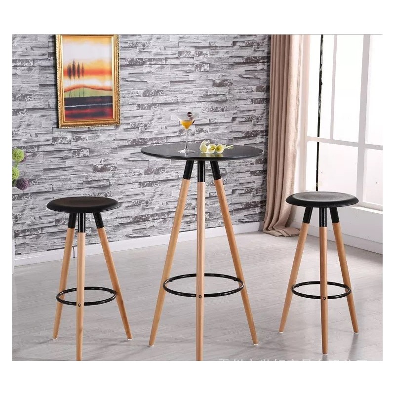 Mesa alta OTILIA NEW, madera, tapa negra de 60 cms de diámetro-0