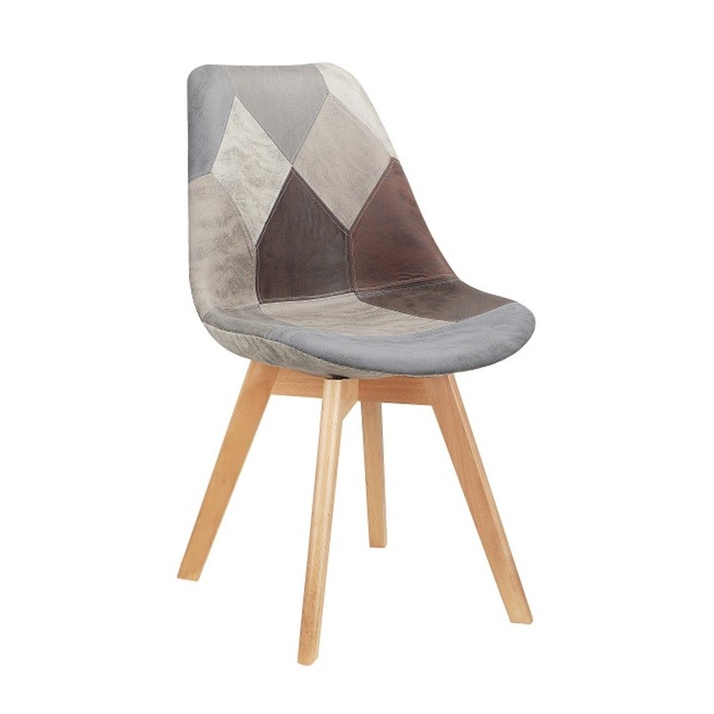 Silla TORRE 4P, madera, patchwork, tejido técnico gris-marrón