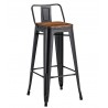 TOL R1 EK WOOD bar stool, steel, black color, wooden seat