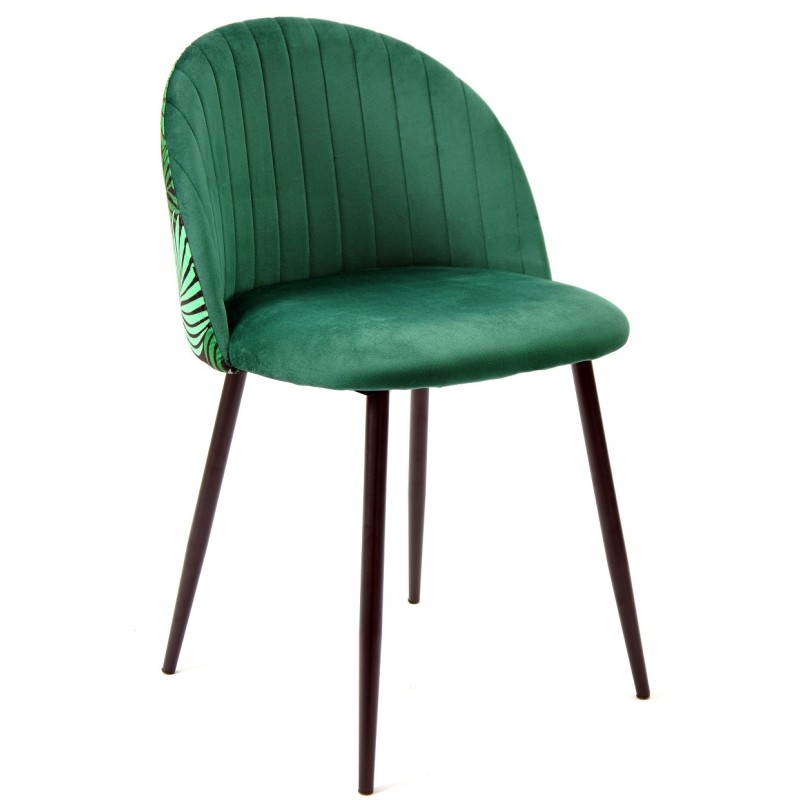 Silla FLORAL, metal, tapizado velvet verde con trasera floral a juego-0