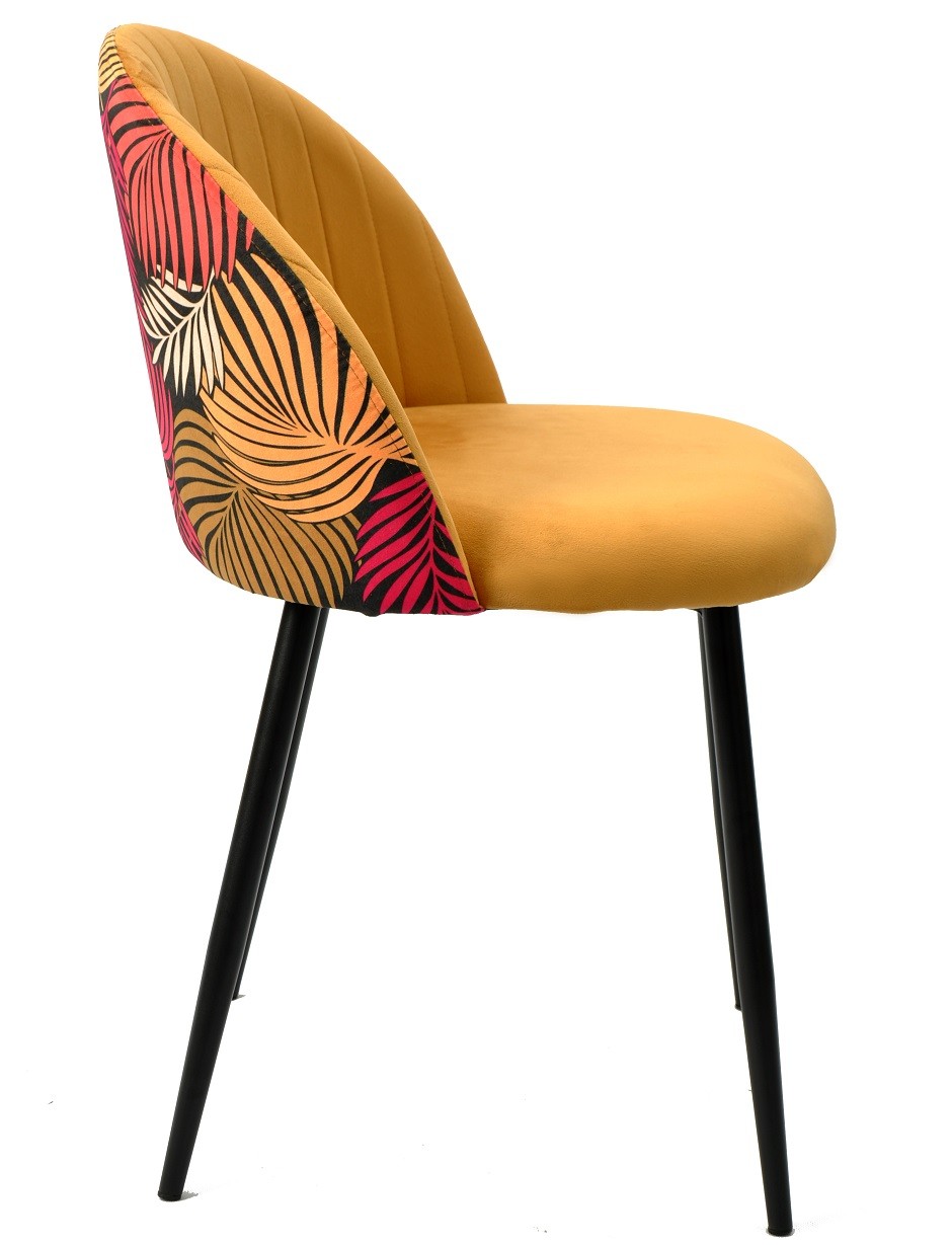 Tapizado velvet amarillo con trasera floral a juego