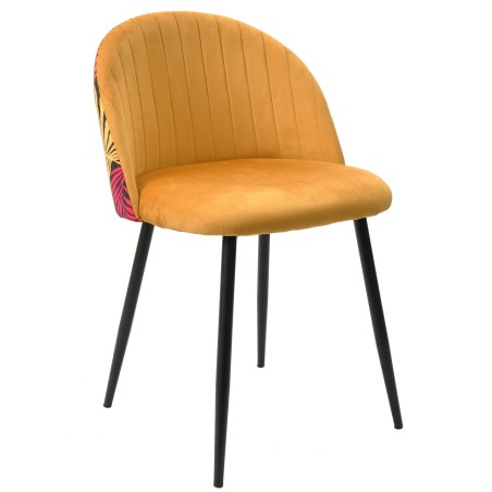Silla FLORAL, metal, tapizado velvet amarillo con trasera floral a juego-0