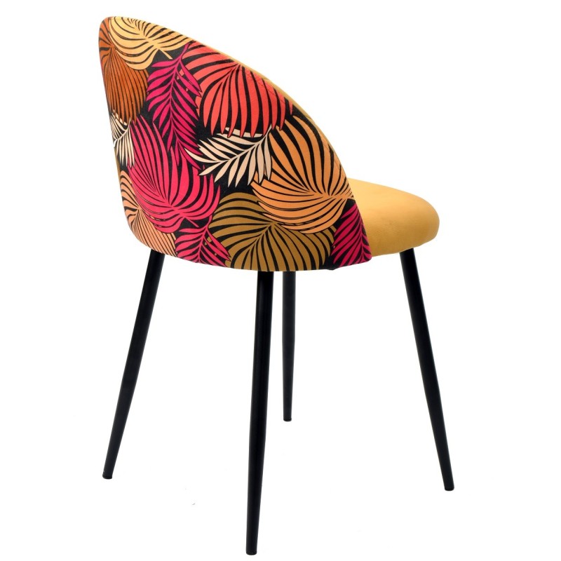Silla FLORAL, metal, tapizado velvet amarillo con trasera floral a juego-1