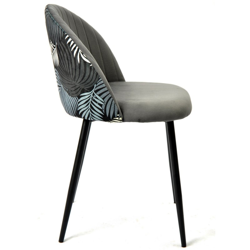 Silla FLORAL, metal, tapizado velvet gris con trasera floral a juego