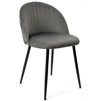 Silla FLORAL, metal, tapizado velvet gris con trasera floral a juego 2