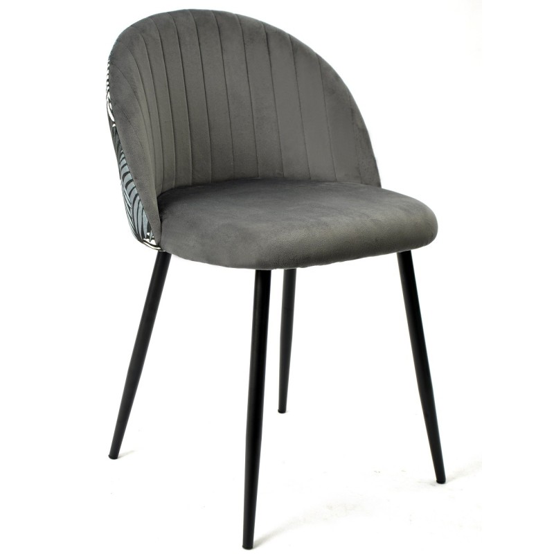 Silla FLORAL, metal, tapizado velvet gris con trasera floral a juego-0
