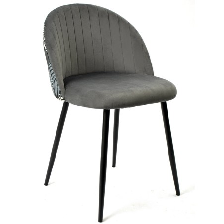 Silla FLORAL, metal, tapizado velvet gris con trasera floral a juego-0