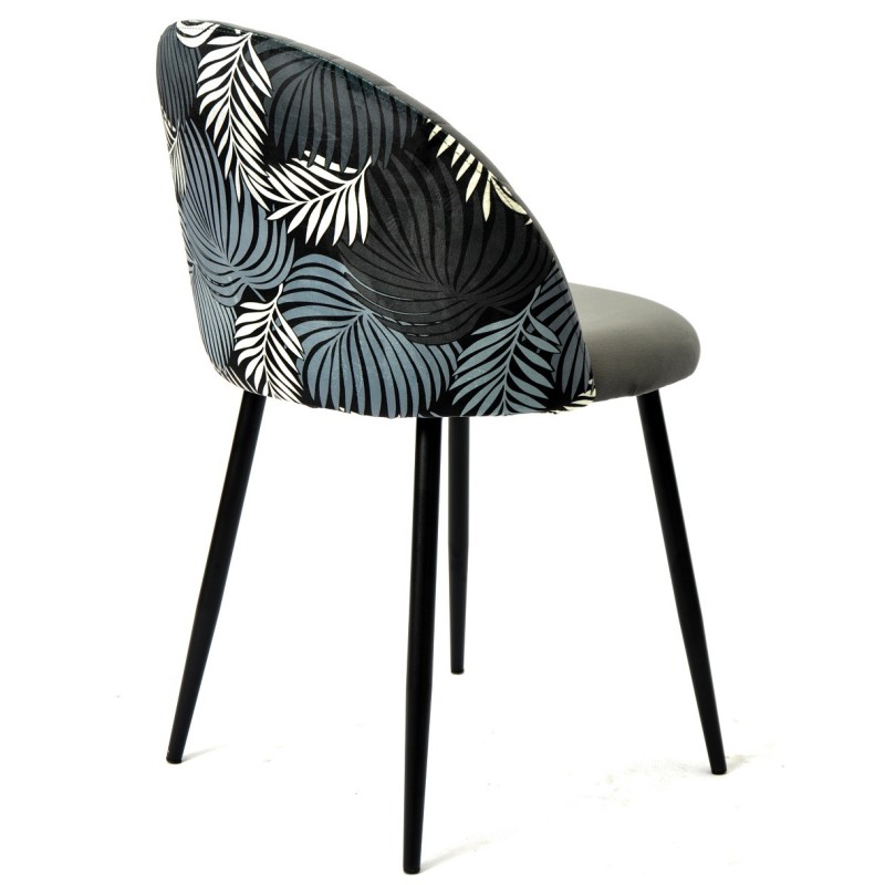 Silla FLORAL, metal, tapizado velvet gris con trasera floral a juego-1