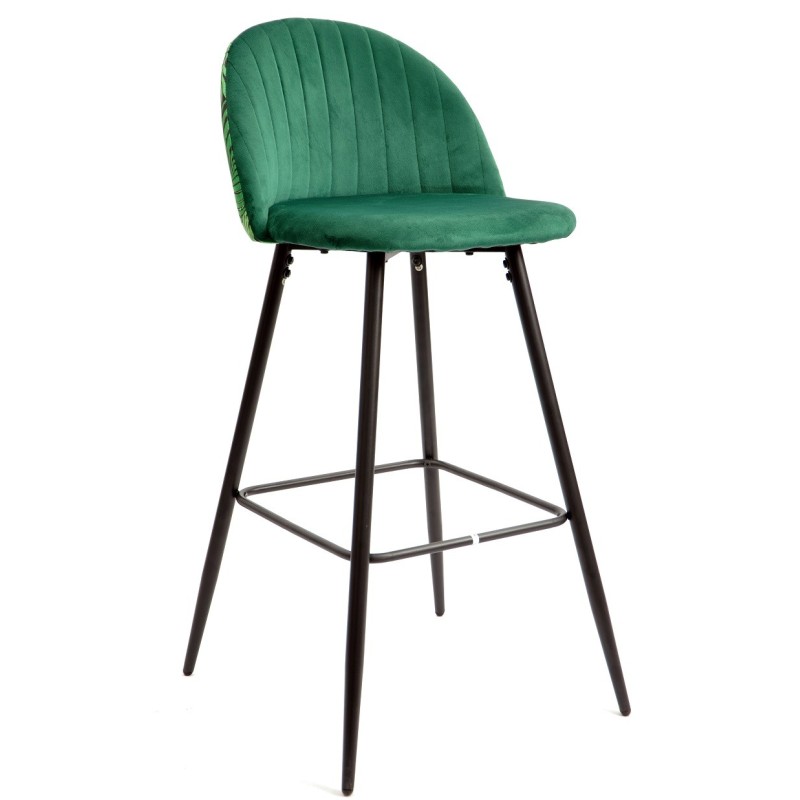 Taburete FLORAL, metal, tapizado velvet verde con trasera floral a juego-0