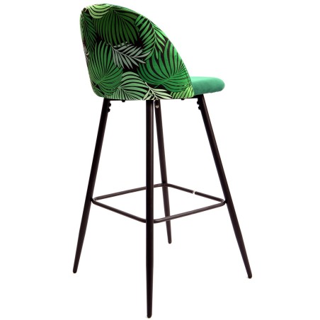 Taburete FLORAL, metal, tapizado velvet verde con trasera floral a juego-1
