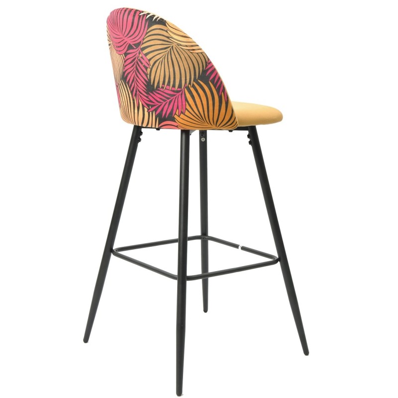 Taburete FLORAL, metal, tapizado velvet amarillo con trasera floral a juego-1