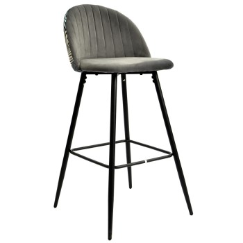 Taburete FLORAL, metal, tapizado velvet gris con trasera floral a juego 2