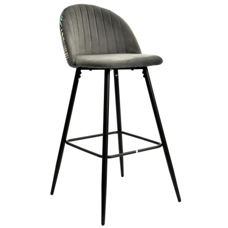 Taburete FLORAL, metal, tapizado velvet gris con trasera floral a juego-0