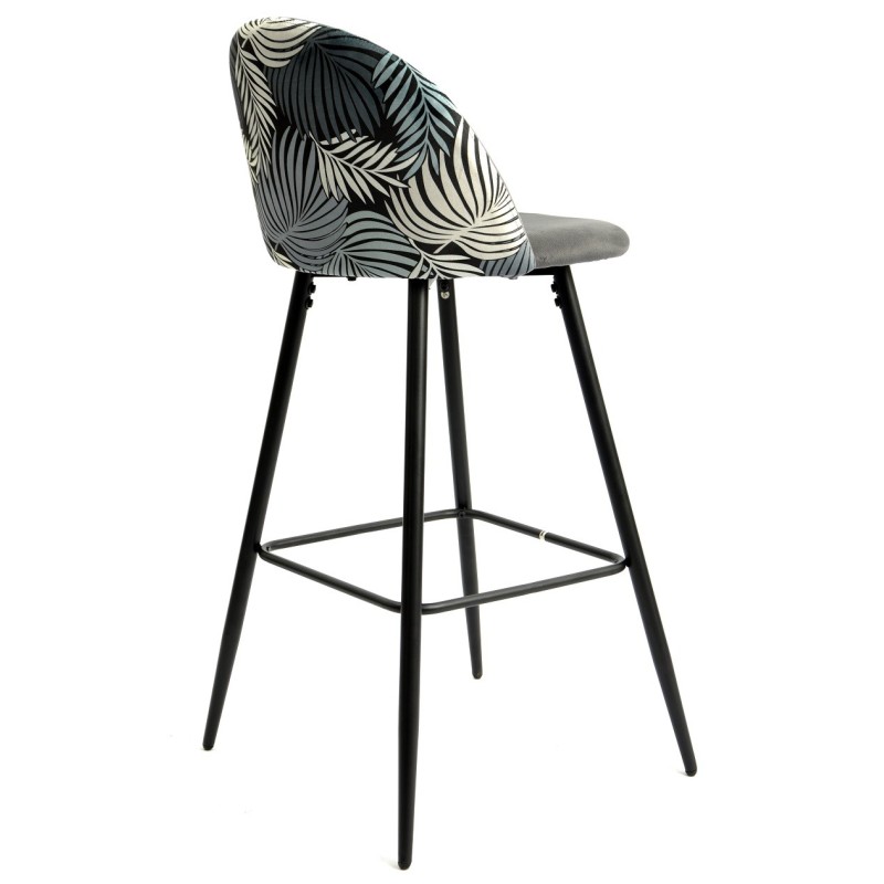 Taburete FLORAL, metal, tapizado velvet gris con trasera floral a juego-1