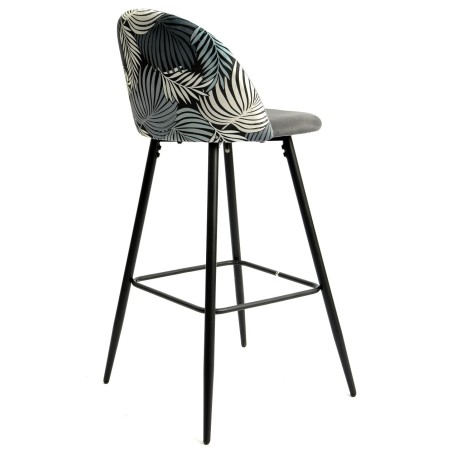 Taburete FLORAL, metal, tapizado velvet gris con trasera floral a juego-1