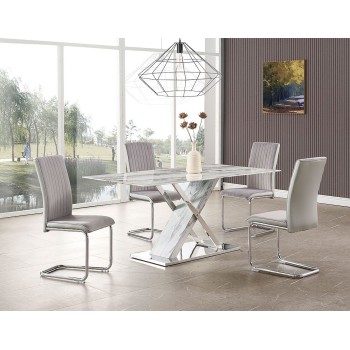 Mesa SIGRID, acero inoxidable, DM, tapa de cristal templado, 160 x 80 cms 2