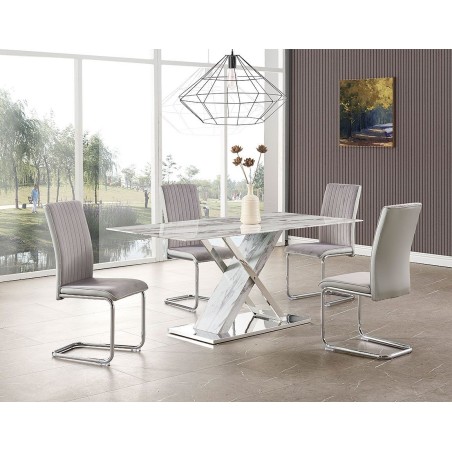 Mesa SIGRID, acero inoxidable, DM, tapa de cristal templado, 160 x 80 cms-0