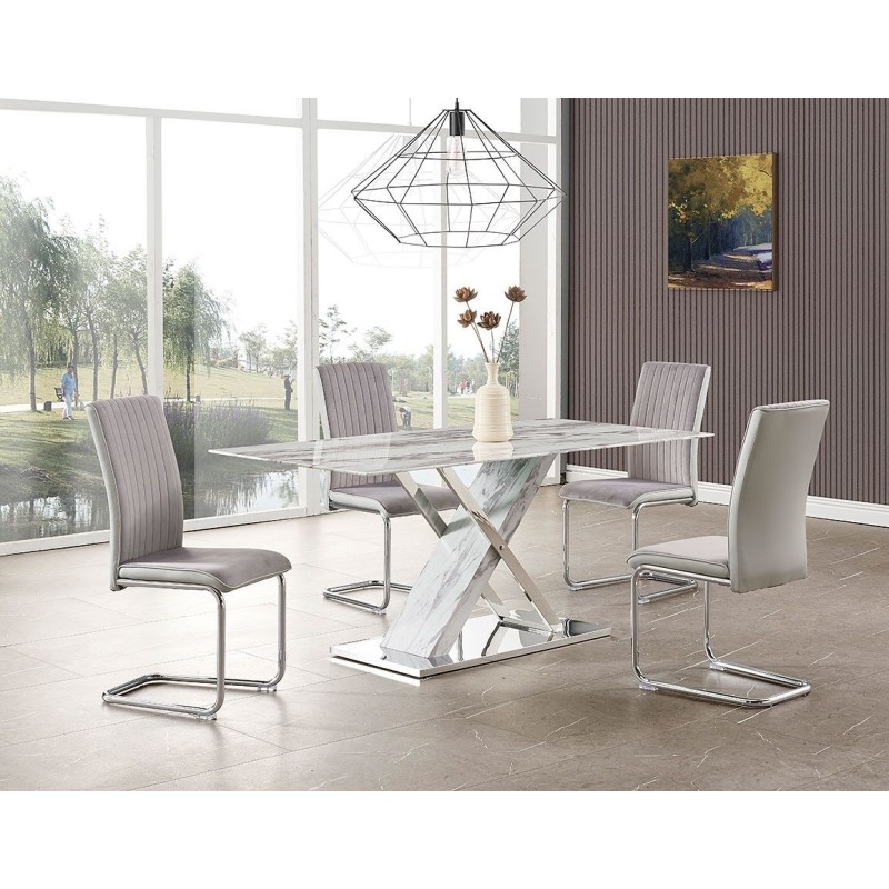 Mesa SIGRID, acero inoxidable, DM, tapa de cristal templado, 180 x 90 cms-0