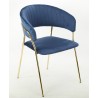 KEFRÉN NEW armchair, gold metal, upholstered in blue velvet