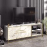 SIENA TV cabinet, bilaminated white marble with gold metal, 160 cm.