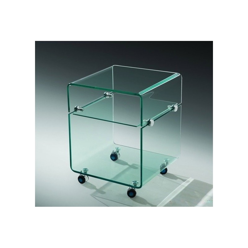 Mesa ARMSTRONG, baja, ruedas, cristal curvado, 40 x 40 cms-0