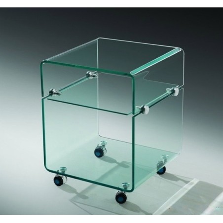 Mesa ARMSTRONG, baja, ruedas, cristal curvado, 40 x 40 cms-0