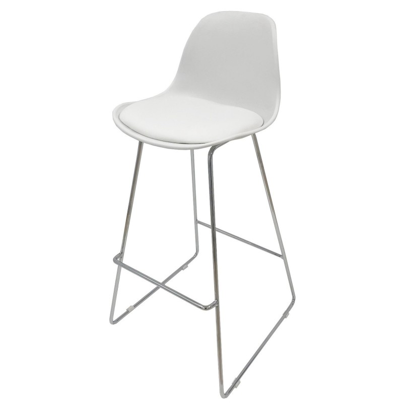 Taburete TOW FIBB, cromado, carcasa y tapizado blanco-1