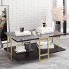 SIENA coffe table, bilaminated black marble, gold metal, 91,5 cm.