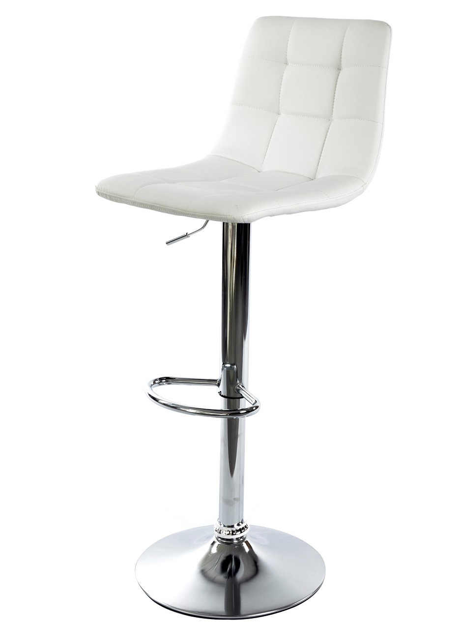 Taburete DESEO NEW (M), cromado, similpiel blanca