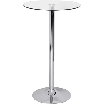 Mesa alta BERNIE (SU), cromada, cristal templado, 60 cms de diámetro
