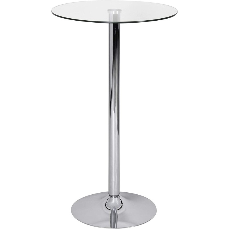 Mesa alta BERNIE (SU), cromada, cristal templado, 60 cms de diámetro
