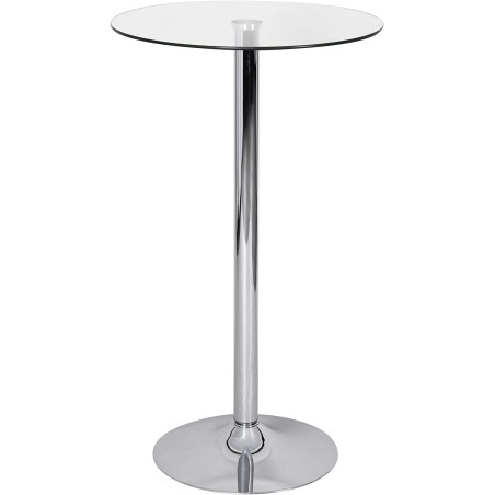 Mesa alta BERNIE (SU), cromada, cristal templado, 60 cms de diámetro
