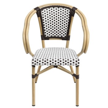 Sillón PARIS, apilable, aluminio, ratán blanco y marrón