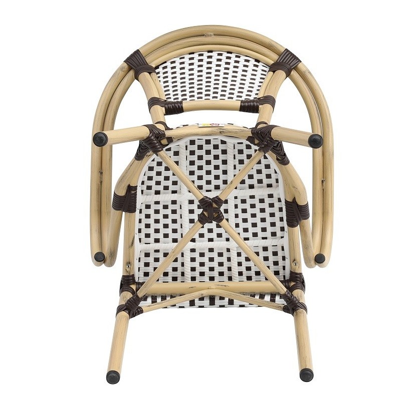 Sillón PARIS, apilable, aluminio, ratán blanco y marrón-3
