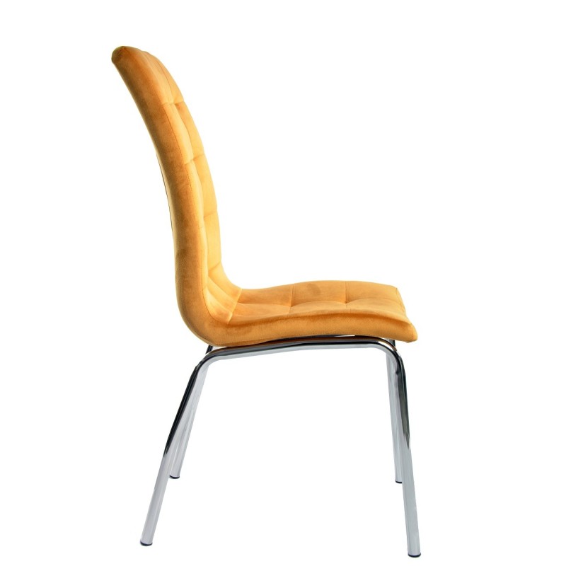 Silla AROA, cromada, tapizada velvet amarillo-1